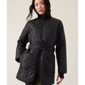 ATHLETA | Mendocino Black Quilted Parka Puffer Belted Coat Jacket Women’s Sz Xs